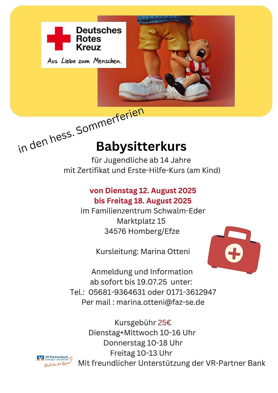 Plakat mit Infos zum Babysitterkurs in den Sommerferien 2025